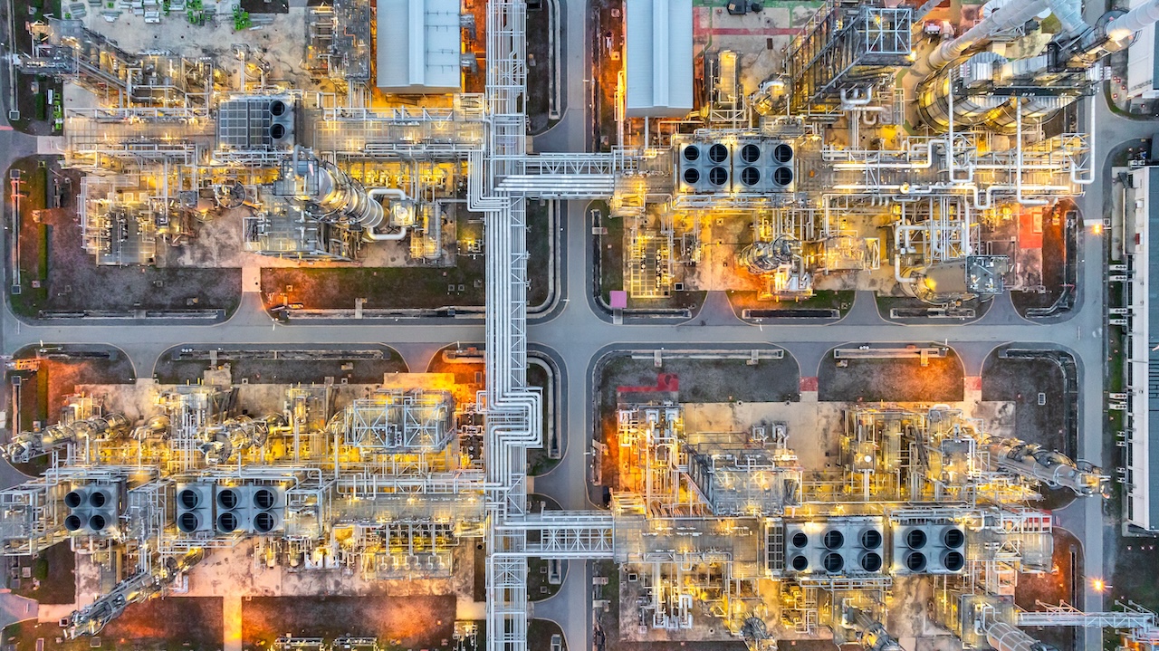 Aerial view of energy infrastructure