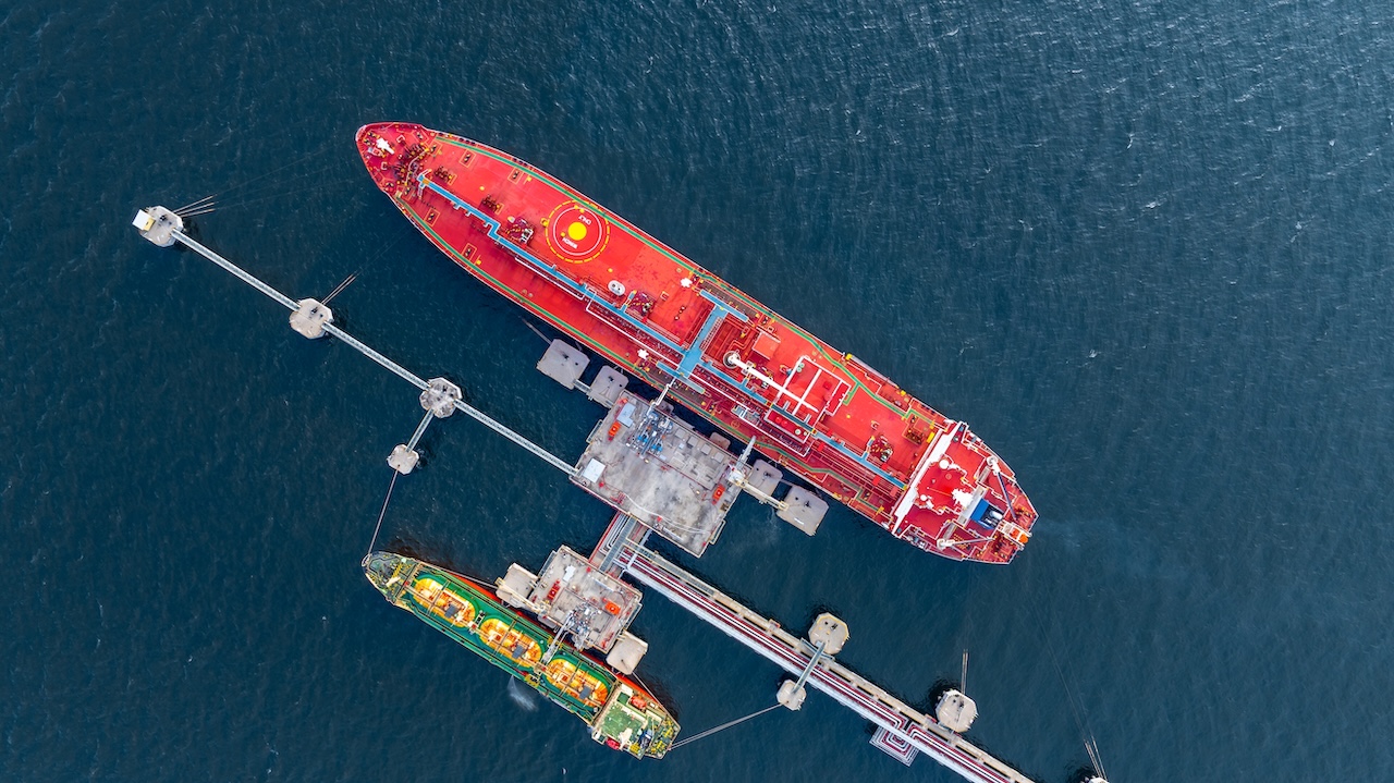 Tanker vessel at a maritime terminal