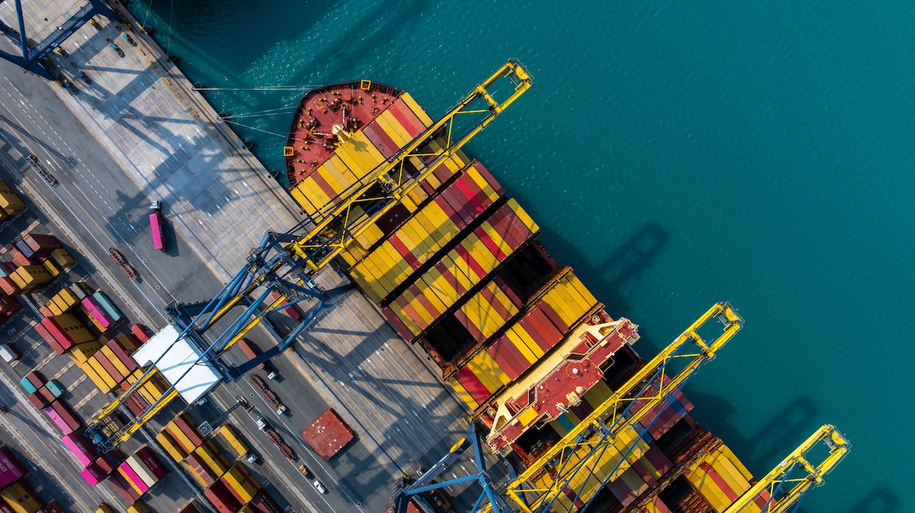 Aerial view of port infrastructure