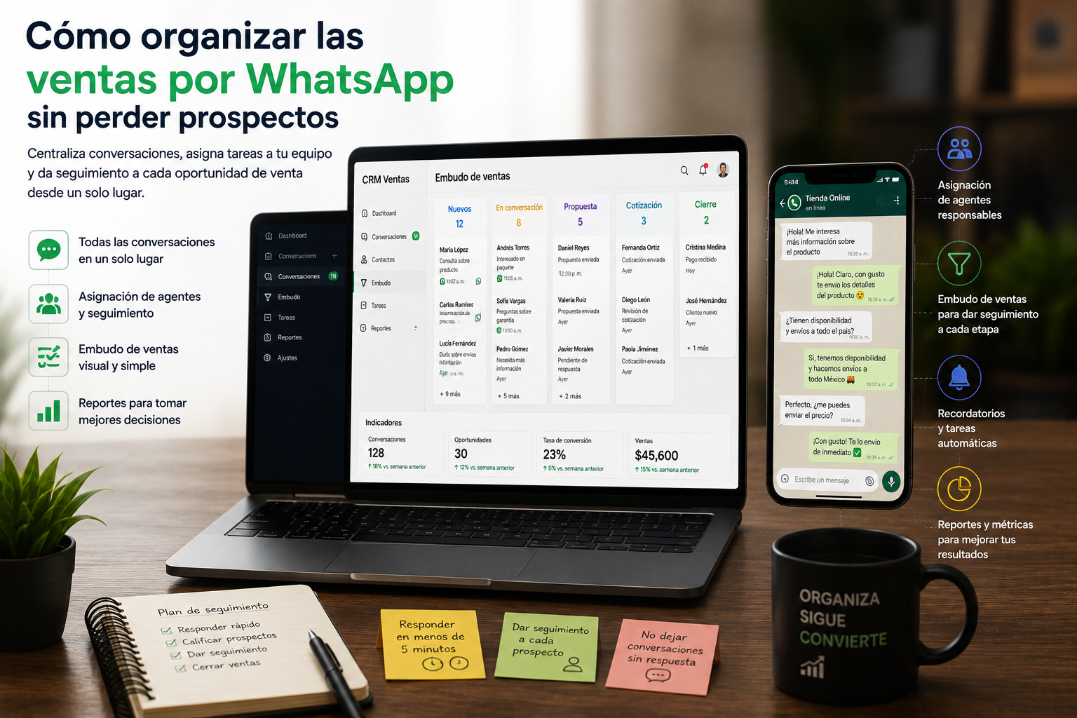 CRM para organizar ventas por WhatsApp y dar seguimiento a prospectos